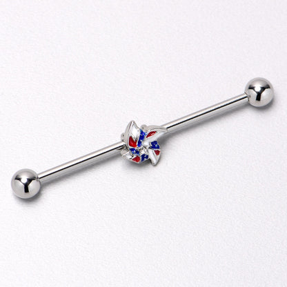 14G Patriotic Pinwheel Industrial Barbell 38mm