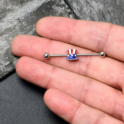 14G Patriotic Uncle Sam Top Hat Industrial Barbell 38mm