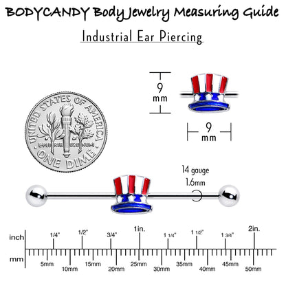 14G Patriotic Uncle Sam Top Hat Industrial Barbell 38mm