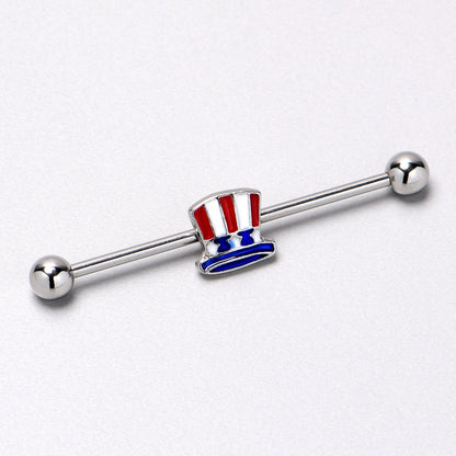 14G Patriotic Uncle Sam Top Hat Industrial Barbell 38mm