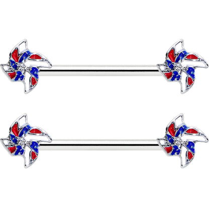 14G 9/16 Patriotic Pinwheel Barbell Nipple Ring Set