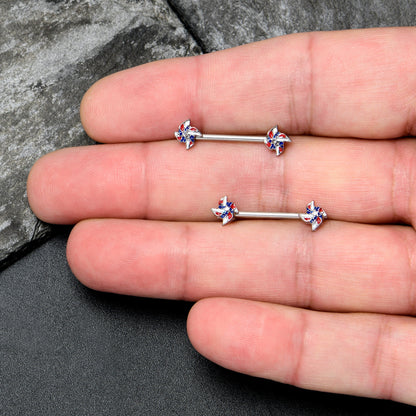 14G 9/16 Patriotic Pinwheel Barbell Nipple Ring Set