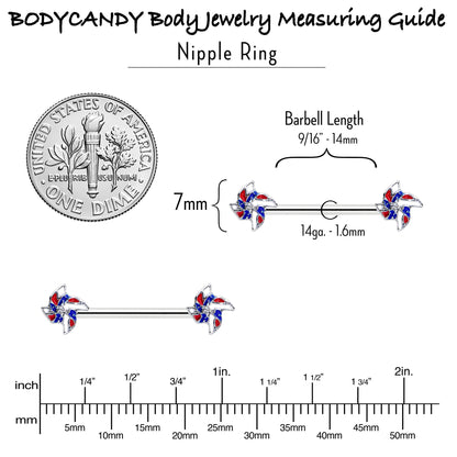14G 9/16 Patriotic Pinwheel Barbell Nipple Ring Set