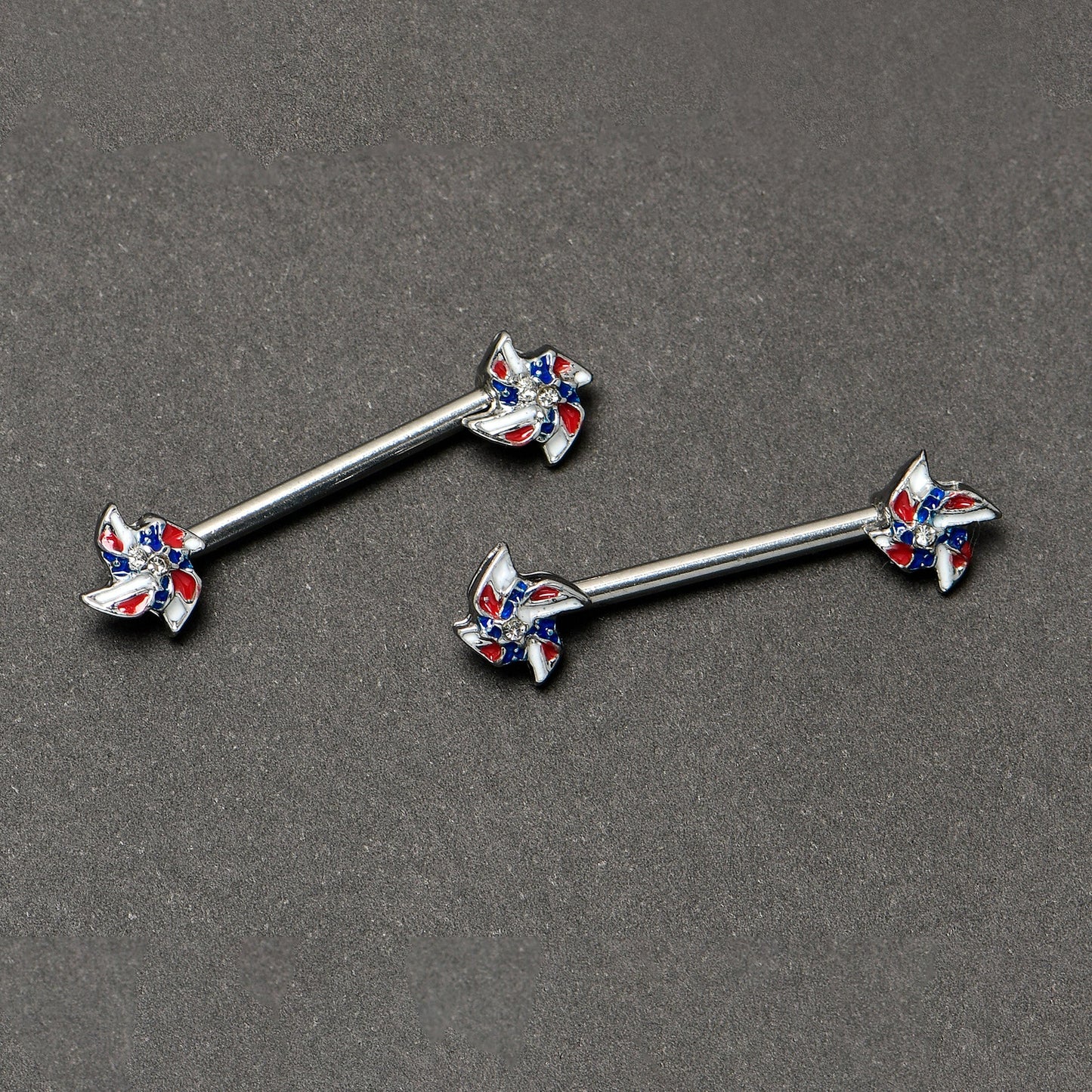 14G 9/16 Patriotic Pinwheel Barbell Nipple Ring Set