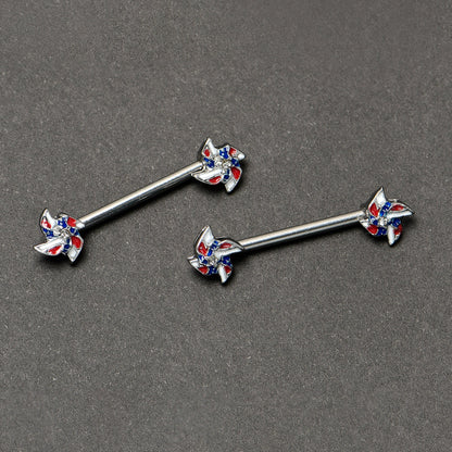 14G 9/16 Patriotic Pinwheel Barbell Nipple Ring Set