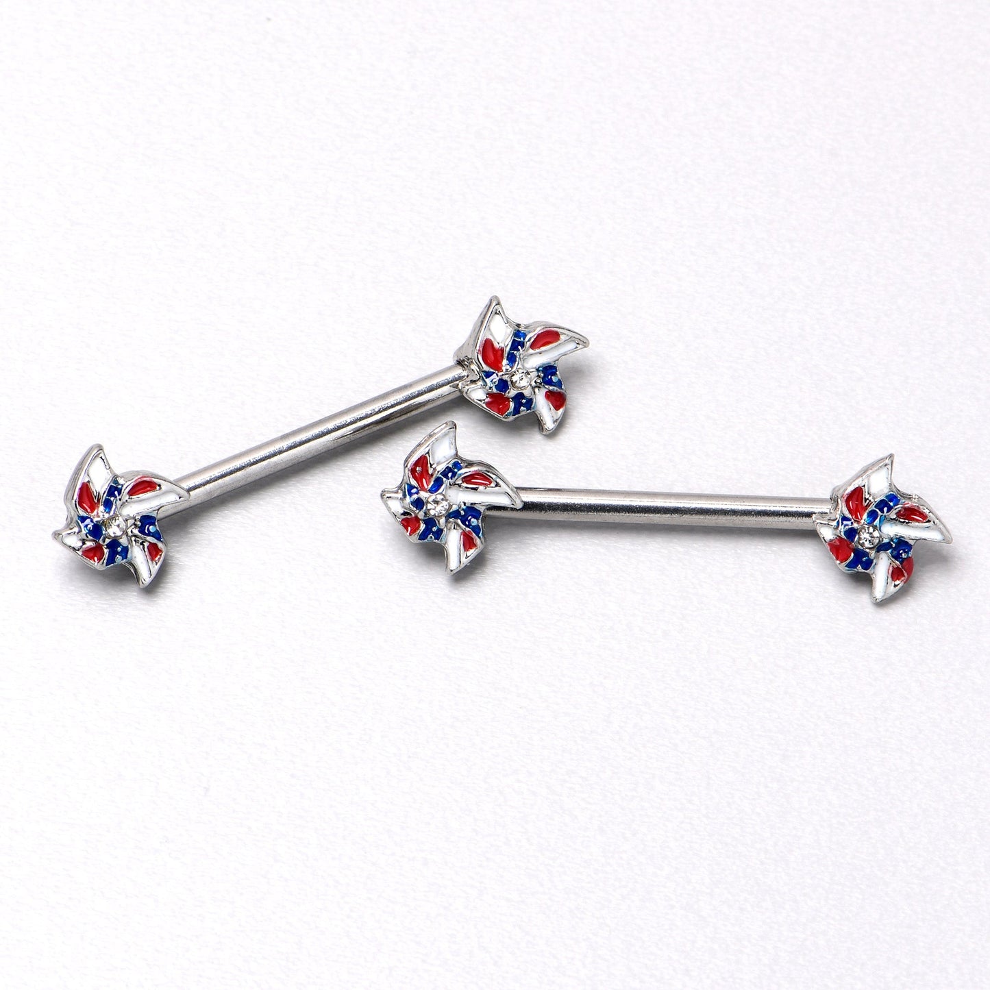 14G 9/16 Patriotic Pinwheel Barbell Nipple Ring Set