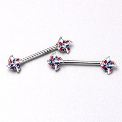 14G 9/16 Patriotic Pinwheel Barbell Nipple Ring Set