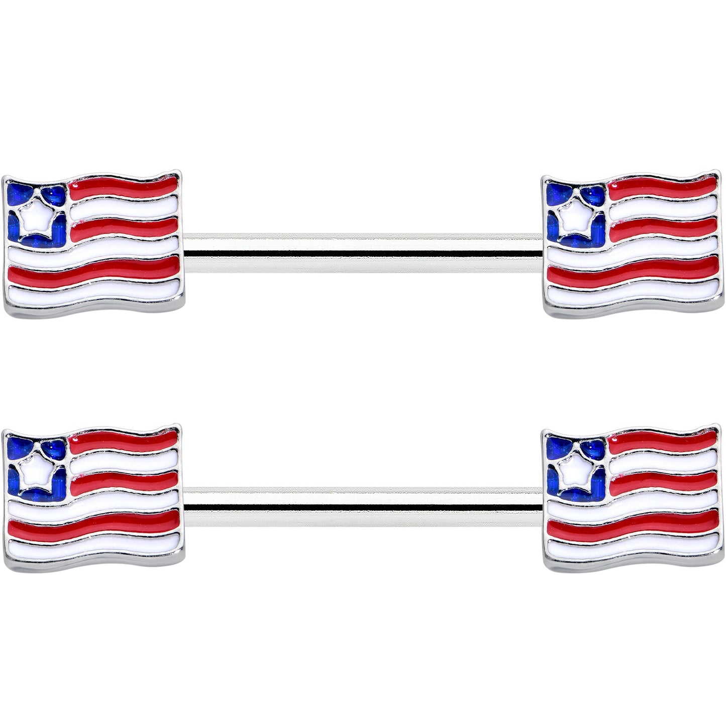 14G 9/16 Patriotic Flag Barbell Nipple Ring Set