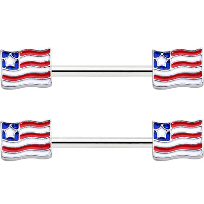 14G 9/16 Patriotic Flag Barbell Nipple Ring Set