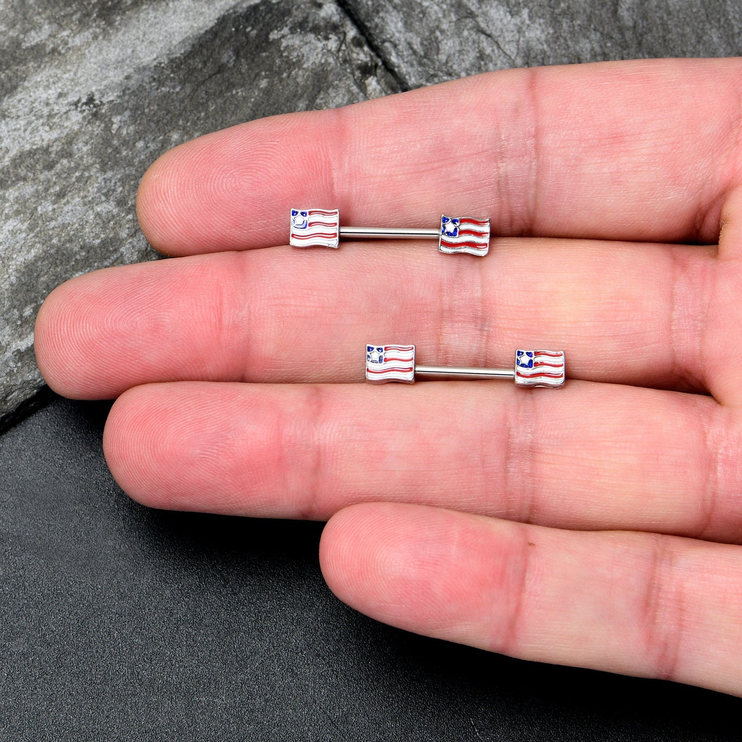 14G 9/16 Patriotic Flag Barbell Nipple Ring Set