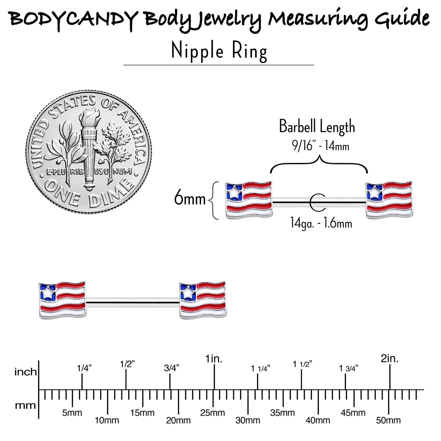 14G 9/16 Patriotic Flag Barbell Nipple Ring Set