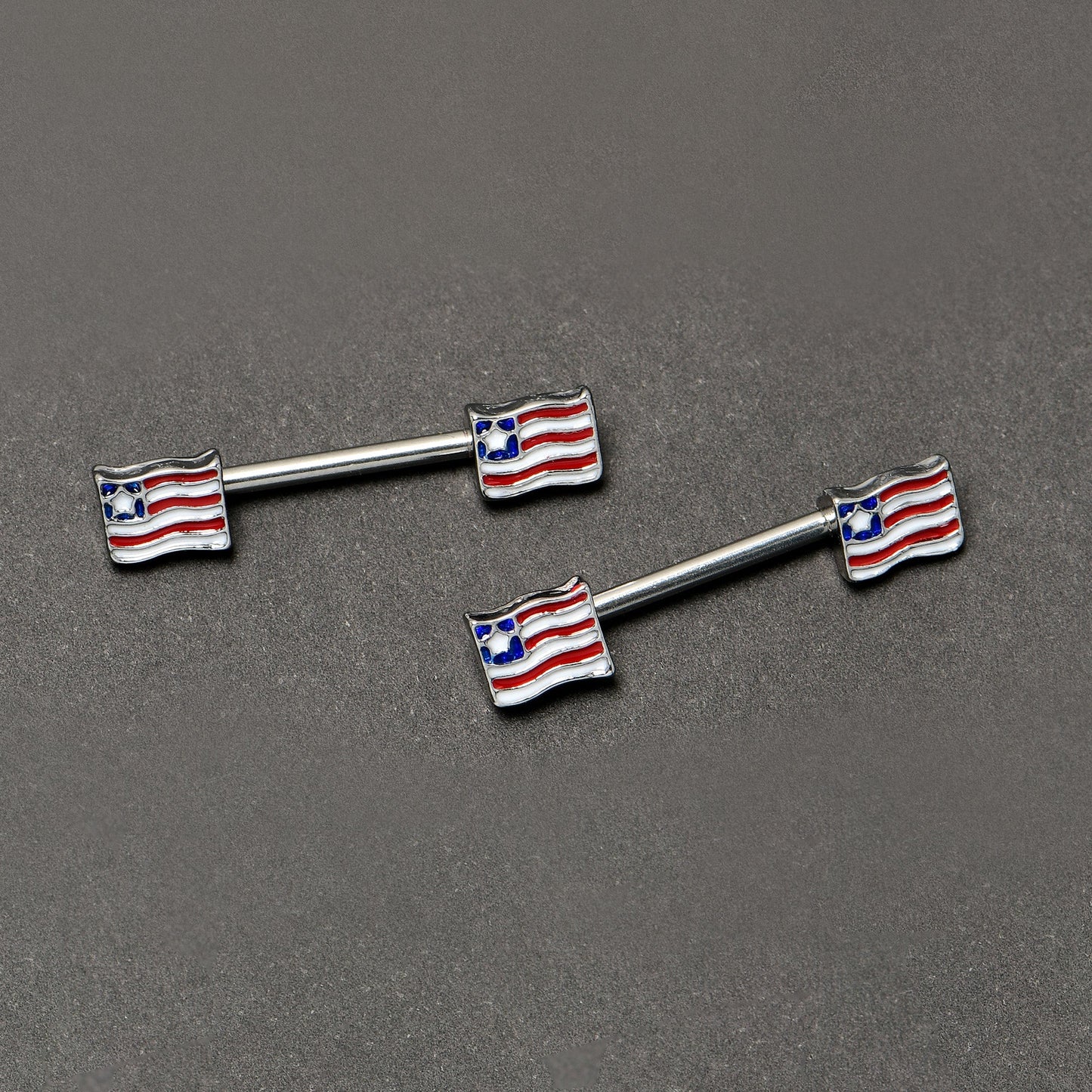 14G 9/16 Patriotic Flag Barbell Nipple Ring Set