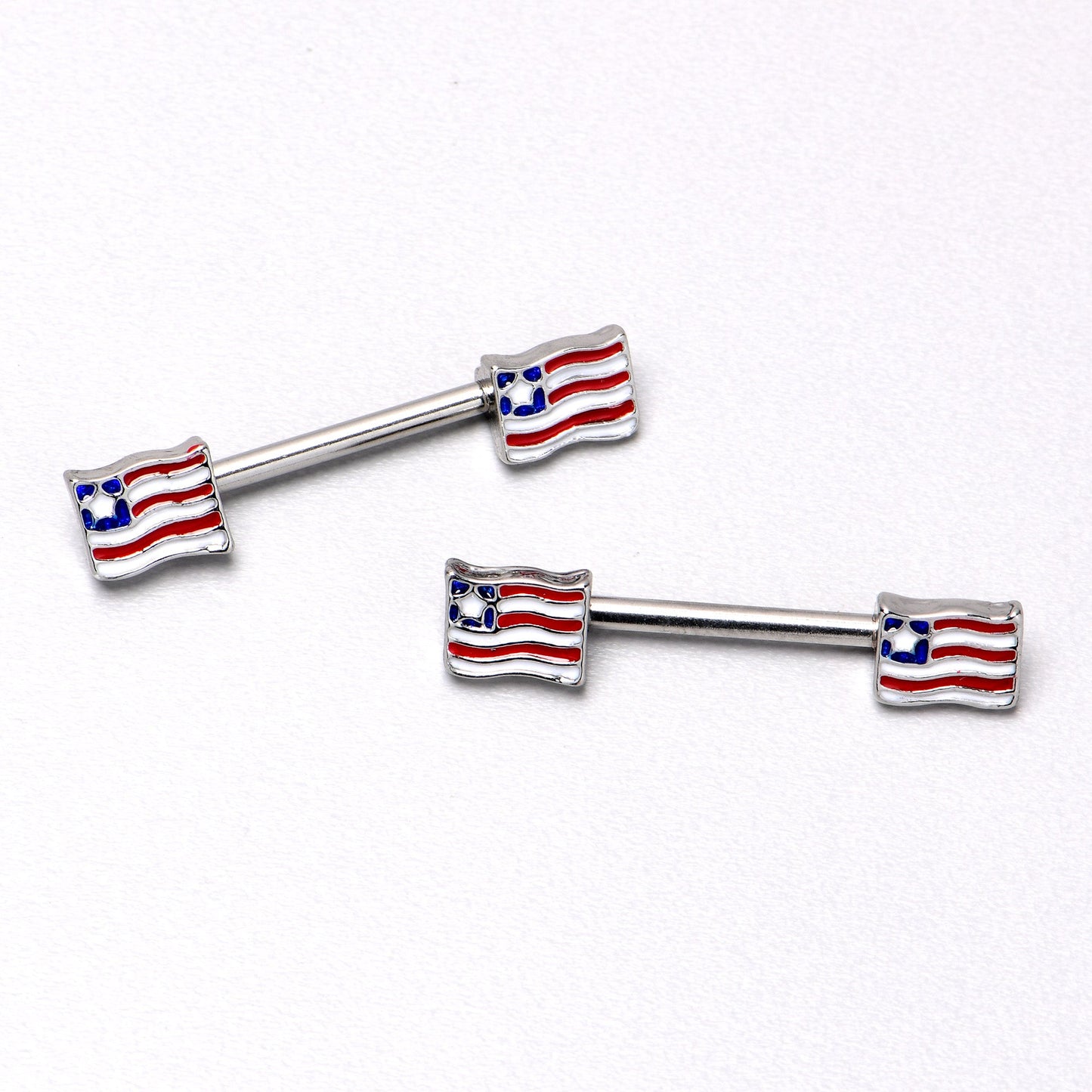14G 9/16 Patriotic Flag Barbell Nipple Ring Set