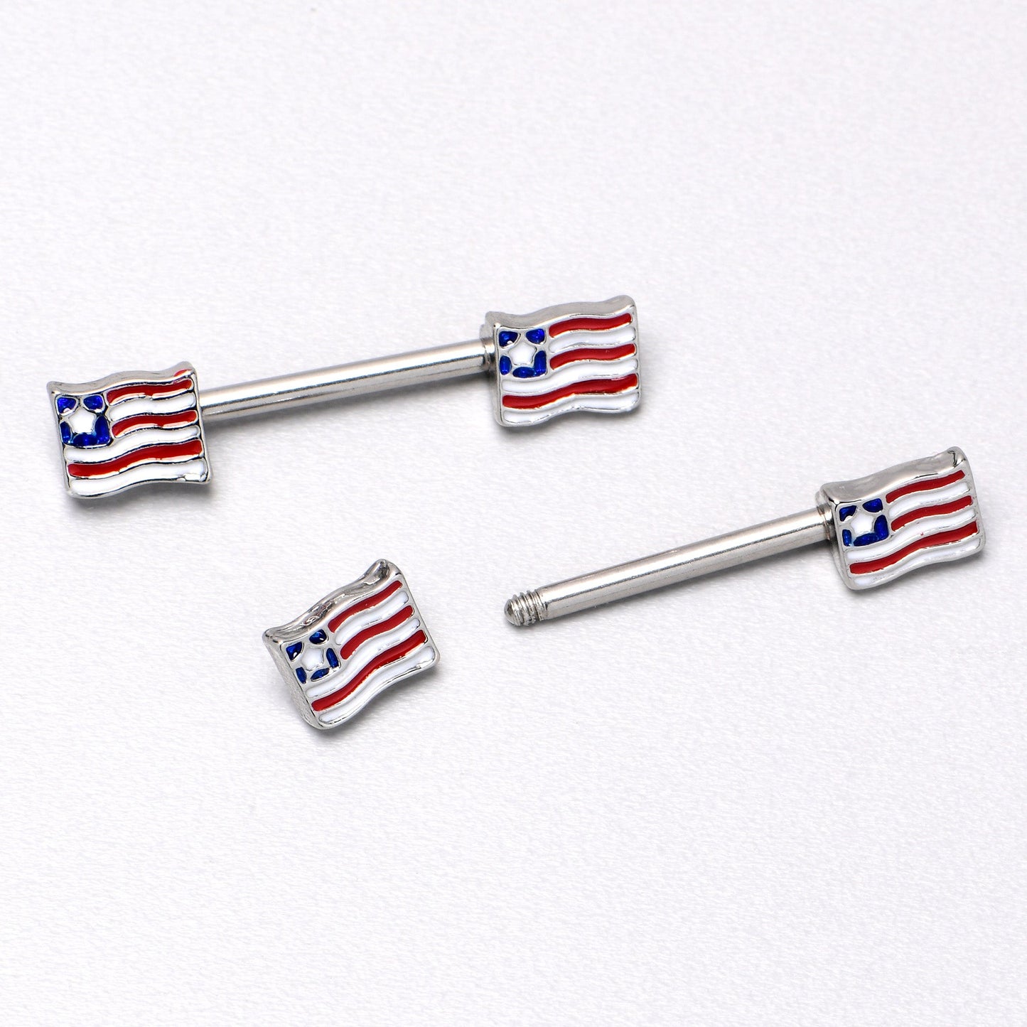 14G 9/16 Patriotic Flag Barbell Nipple Ring Set