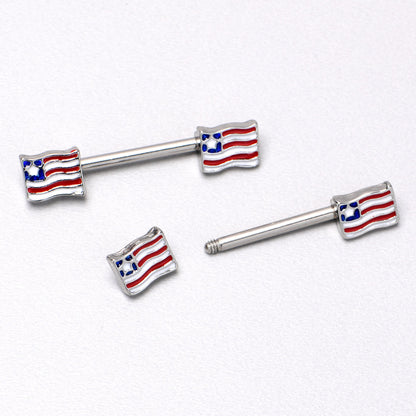 14G 9/16 Patriotic Flag Barbell Nipple Ring Set