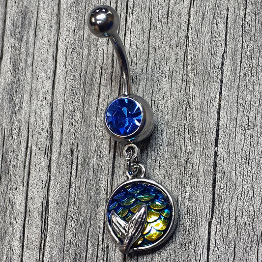 Blue Gem Mermaid Dark Blue Scale Tail Dangle Belly Ring