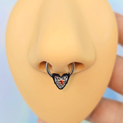 16G 3/8 Red Gem Captured Heart Hinged Segment Ring