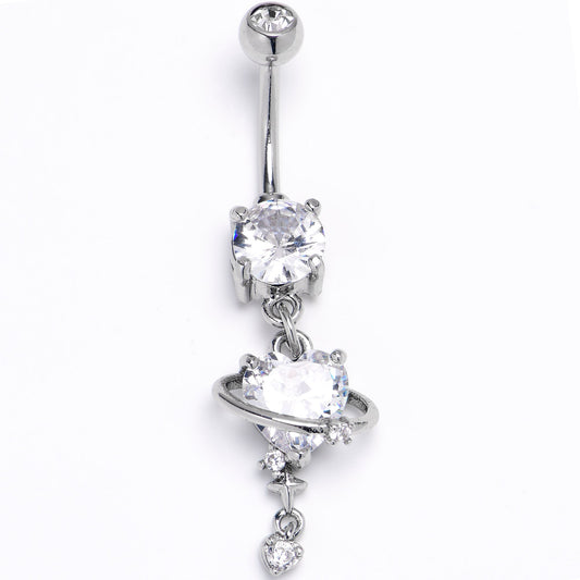 Clear Gem Round Celestial Starry Heart Dangle Belly Ring
