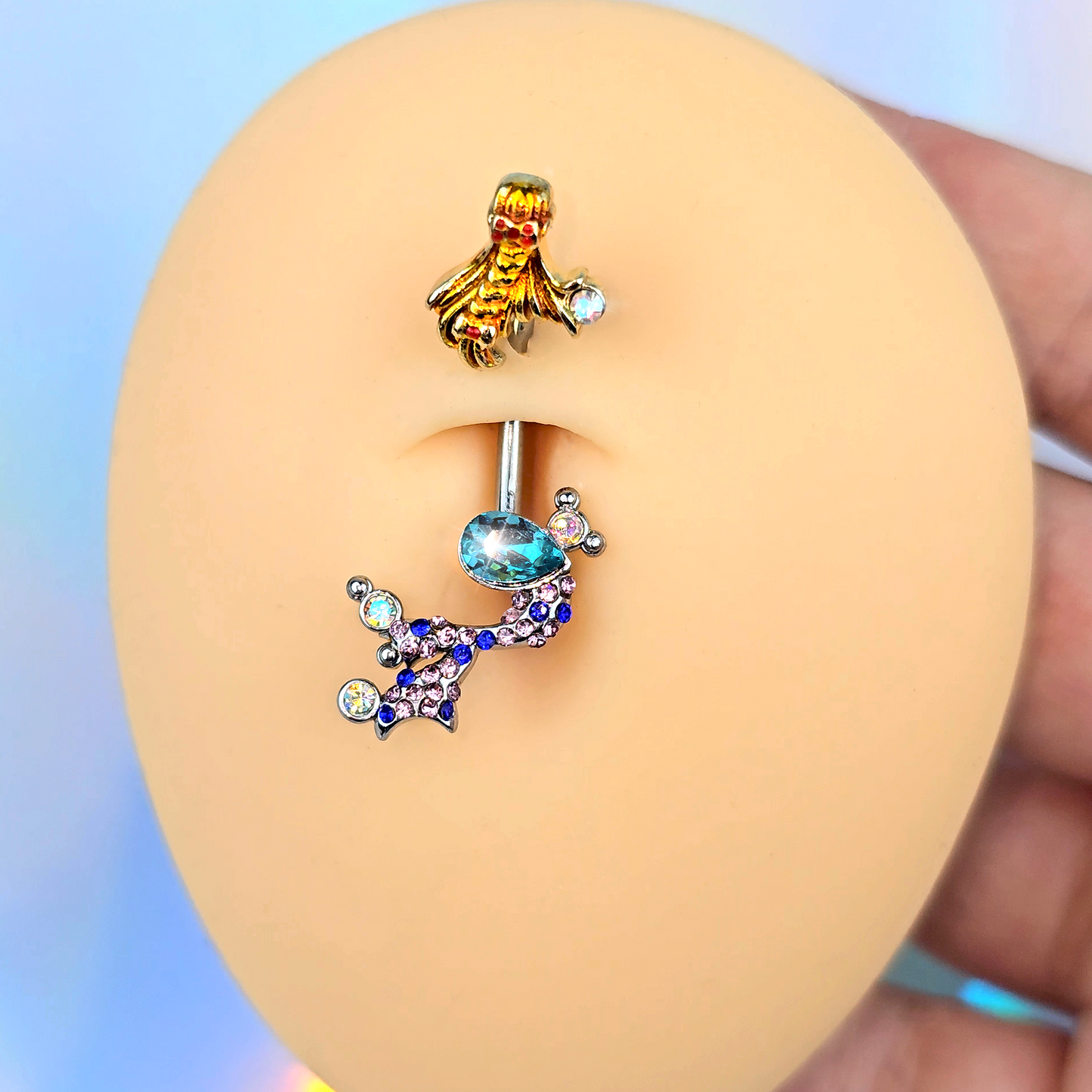 Aurora Gem Abstract Mermaid Double Mount Belly Ring