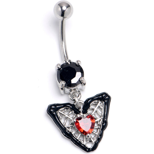Black Red CZ Gem Captured Heart Dangle Belly Ring