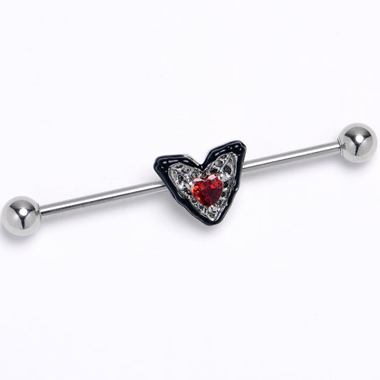 14G Red CZ Gem Captured Heart Industrial Barbell 38mm