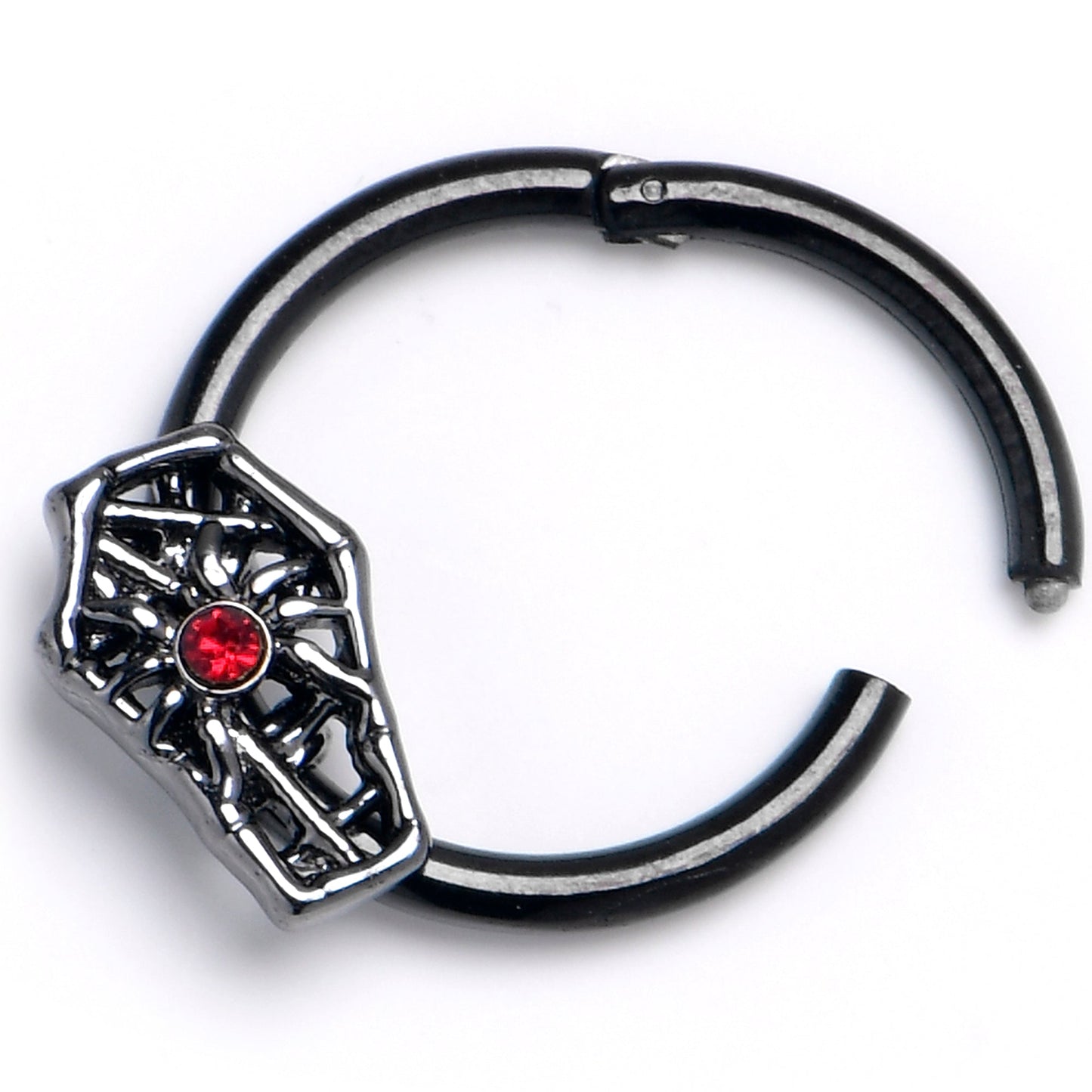 16G 3/8 Red Gem Black Spider Coffin Hinged Segment Ring