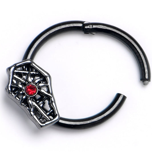 16G 3/8 Red Gem Black Spider Coffin Hinged Segment Ring
