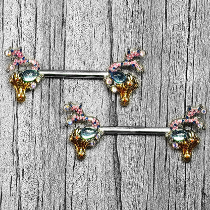 14G 9/16 Blue Aurora Gem Abstract Mermaid Barbell Nipple Ring Set