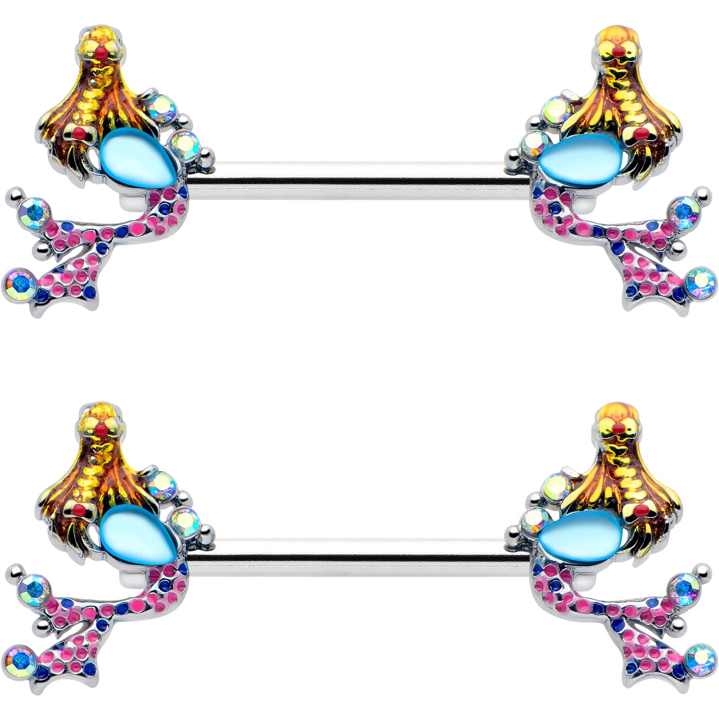 14G 9/16 Blue Aurora Gem Abstract Mermaid Barbell Nipple Ring Set
