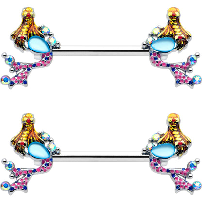 14G 9/16 Blue Aurora Gem Abstract Mermaid Barbell Nipple Ring Set