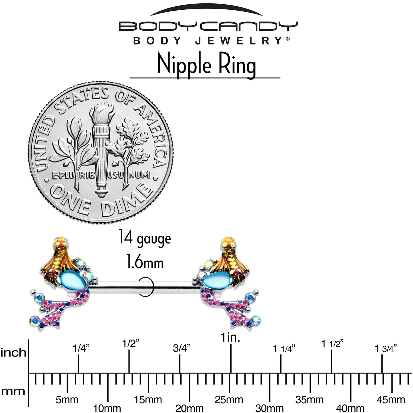 14G 9/16 Blue Aurora Gem Abstract Mermaid Barbell Nipple Ring Set