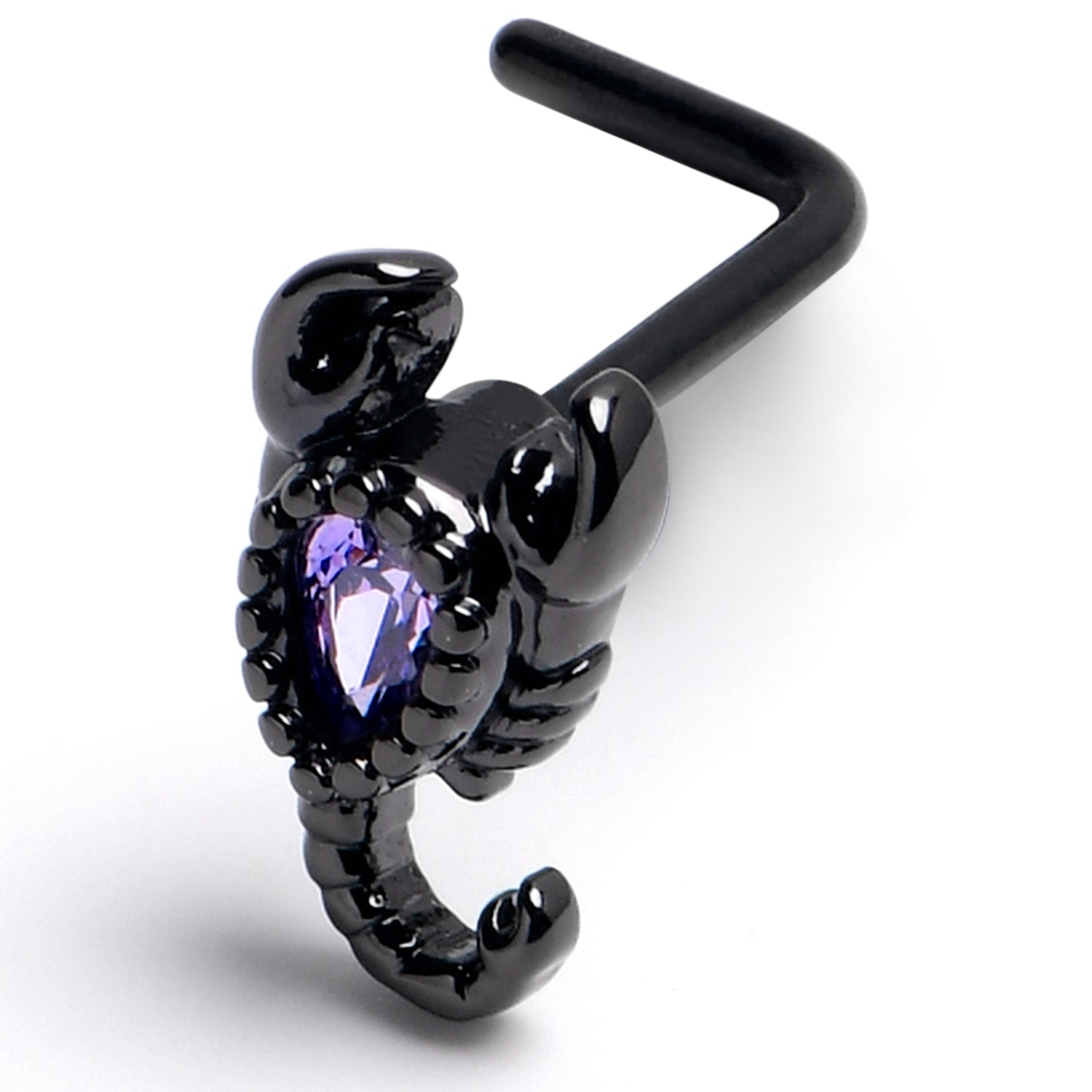 20G 7mm Purple Gem Black Goth Scorpion L Shape Nose Ring