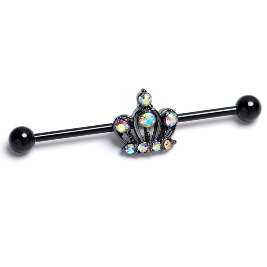 14G Aurora Gem Black Epic Crown Industrial Barbell 38mm