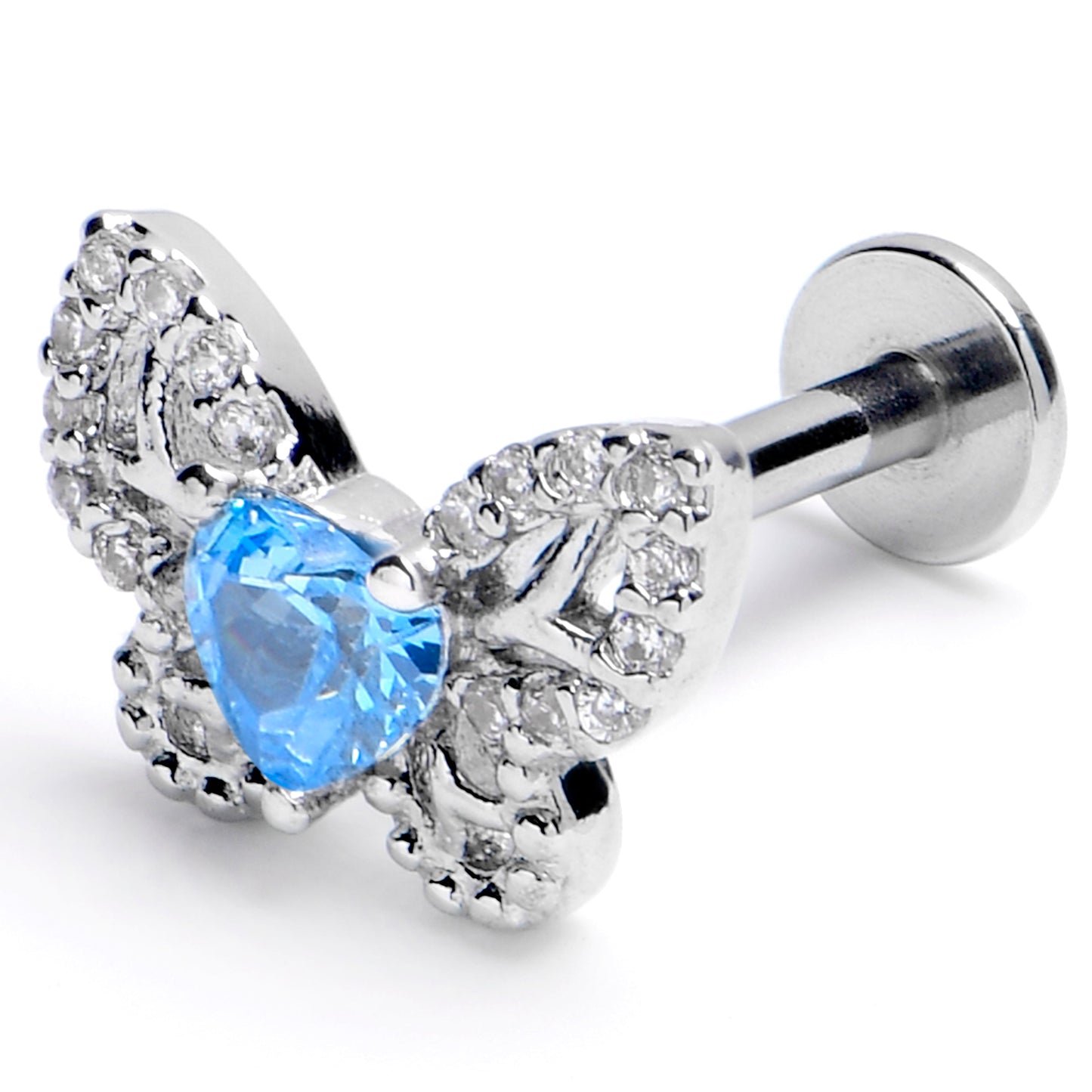 16G 3/8 Blue CZ Gem Butterfly Delight Labret Monroe Tragus