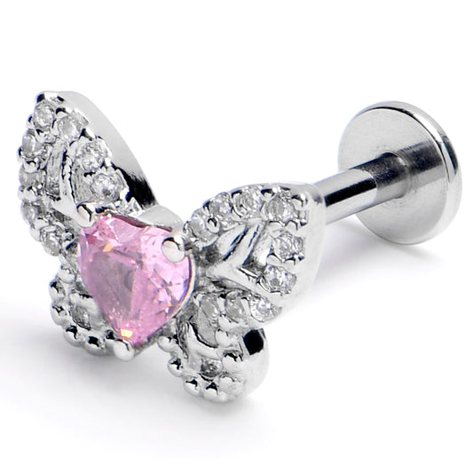 16G 3/8 Pink CZ Gem Butterfly Delight Labret Monroe Tragus