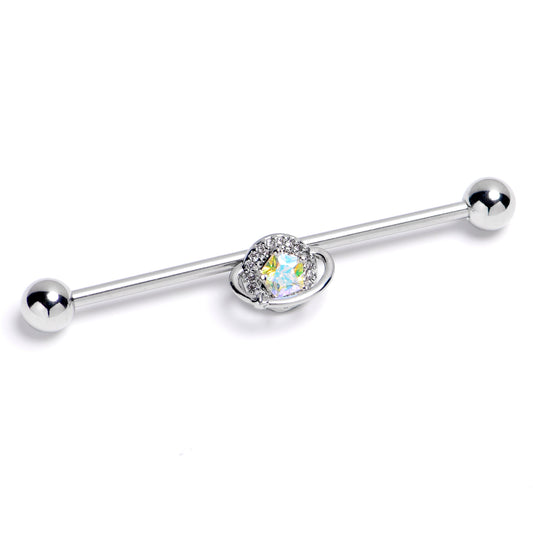 14G Aurora Gem Textured Saturn Industrial Barbell 38mm