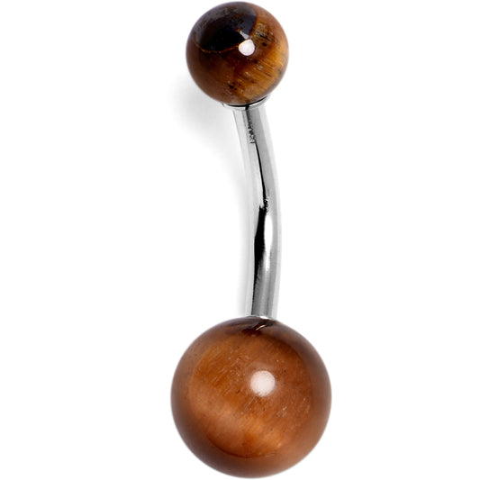 14G 3/8 Tiger Eye Natural Stone Belly Ring