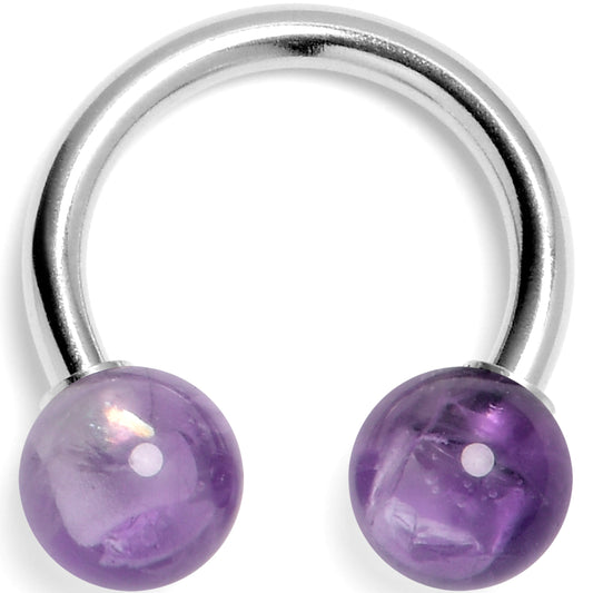 14G 3/8 Amethyst Natural Stone Horseshoe Circular Barbell