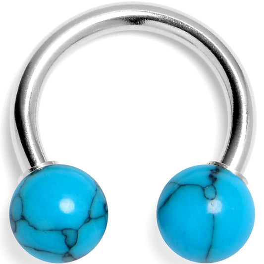 14G 3/8 Blue Turquoise Natural Stone Horseshoe Circular Barbell