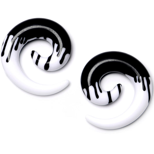 0G White Black Drip Acrylic Spiral Taper Set