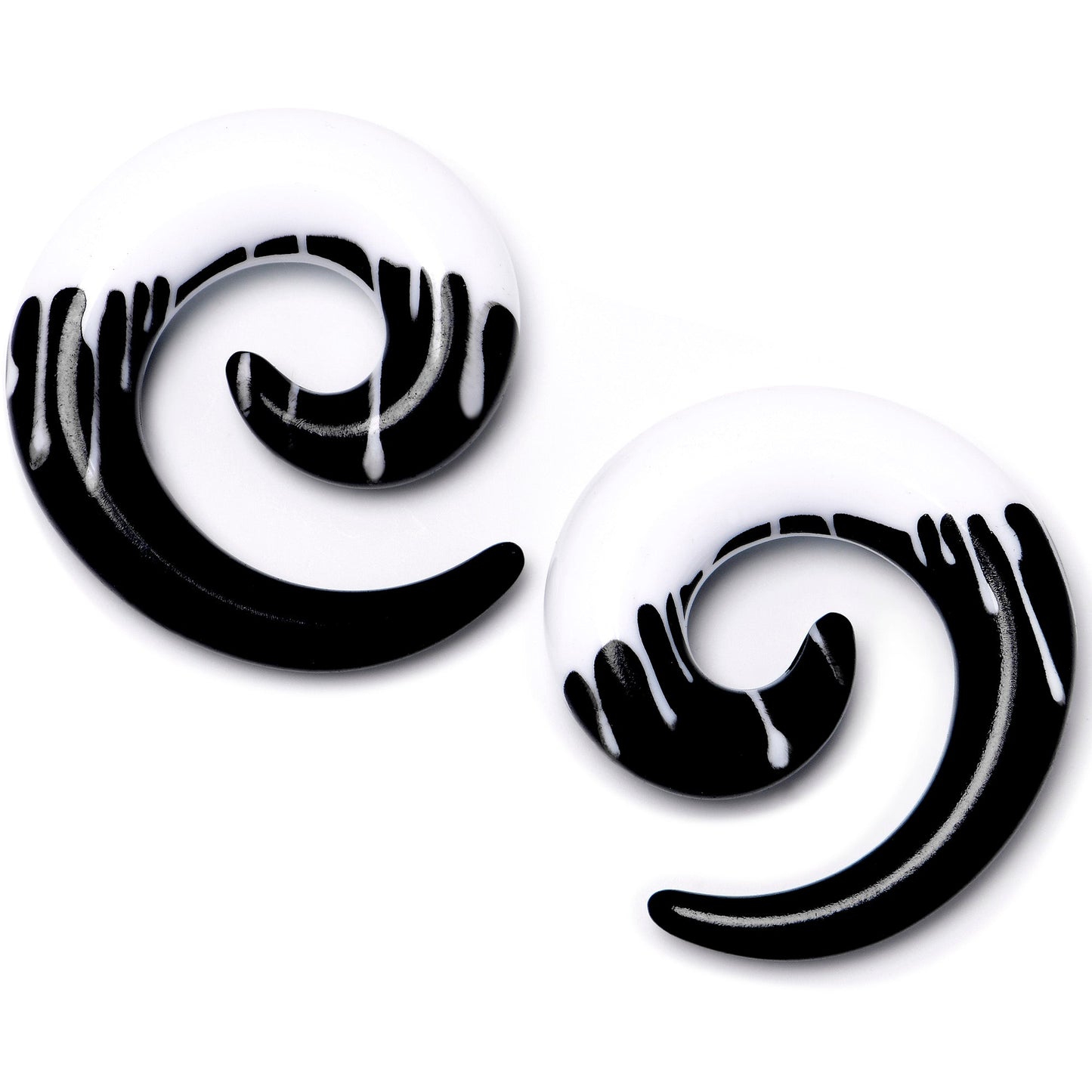 0G Black White Reverse Drip Acrylic Spiral Taper Set