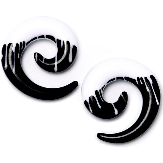 0G Black White Reverse Drip Acrylic Spiral Taper Set