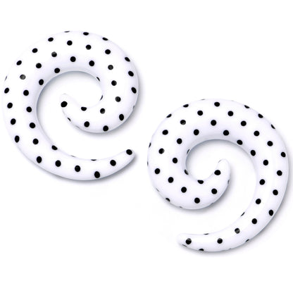 0G White Acrylic Polka Dots Black Spiral Taper Set