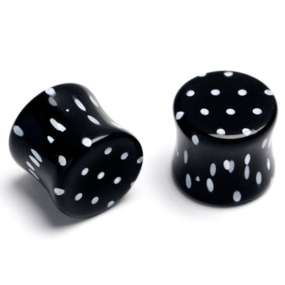 Black Acrylic Polka Dots White Double Flare Plug Set
