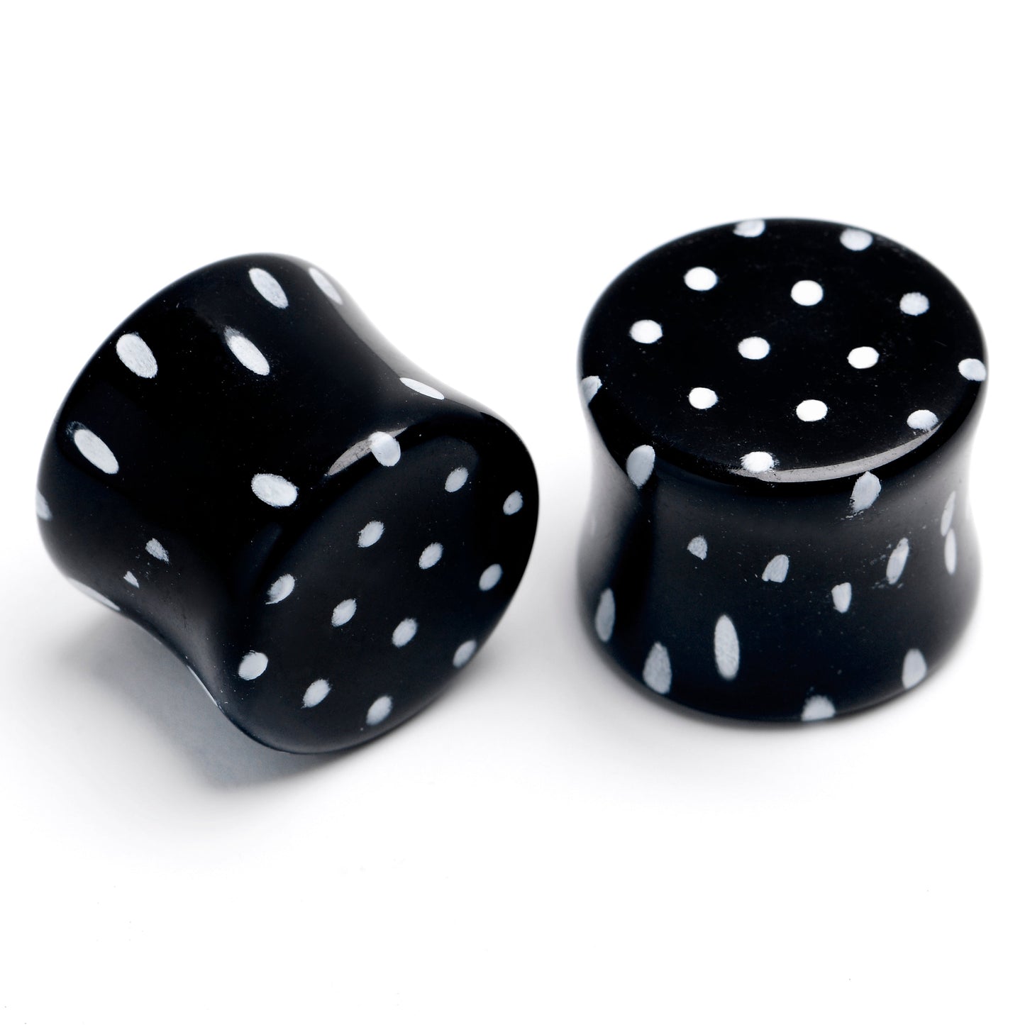 Black Acrylic Polka Dots White Double Flare Plug Set