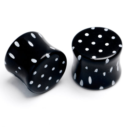 Black Acrylic Polka Dots White Double Flare Plug Set