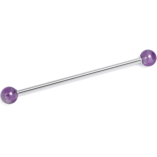 14G Amethyst Natural Stone Industrial Barbell 38mm