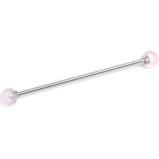 14G Pink Crystal Natural Stone Industrial Barbell 38mm