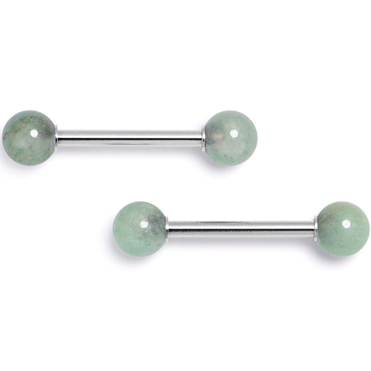 14G 9/16 Aventurine Natural Stone Barbell Nipple Ring Set