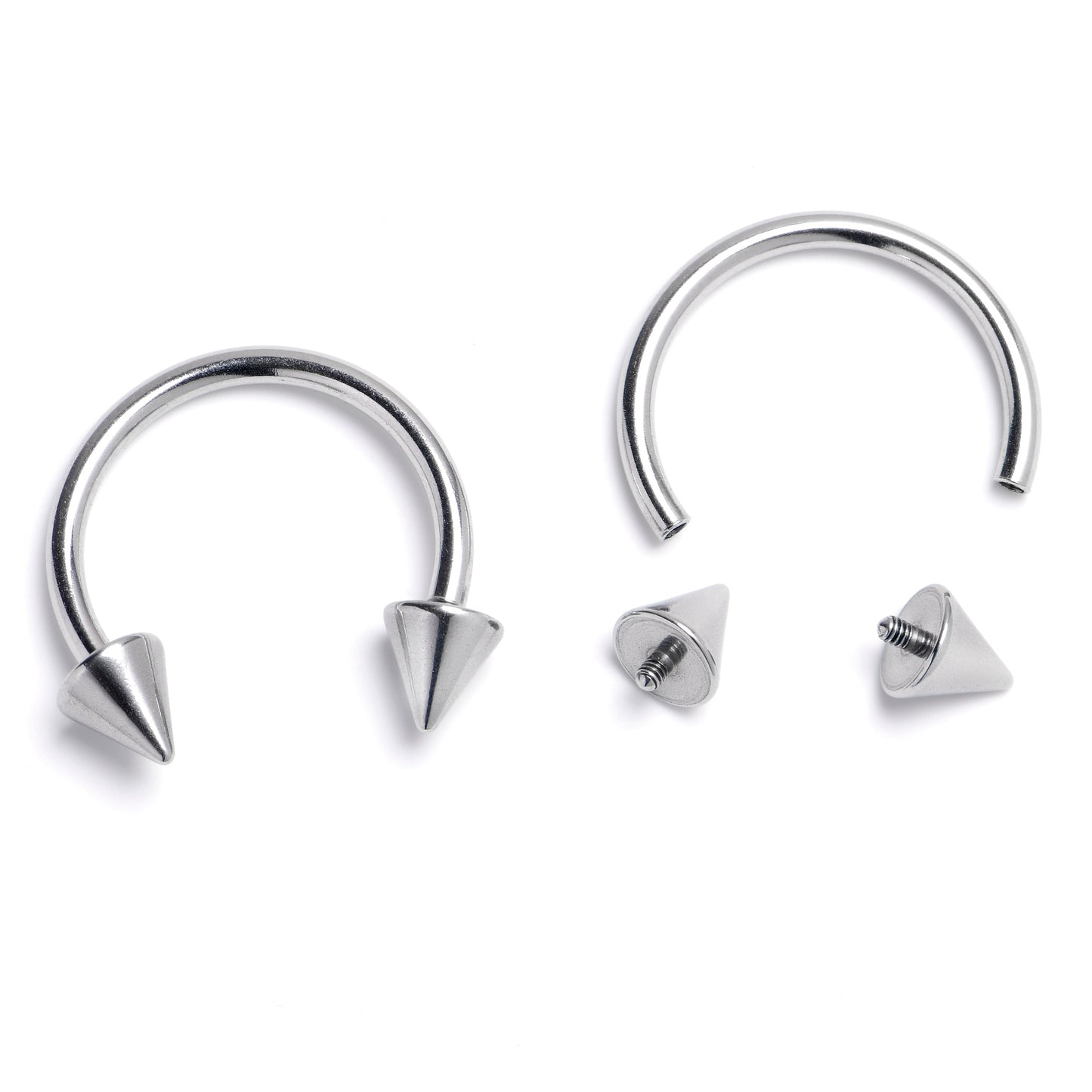 14G 9/16 Internally Threaded Spike End Horseshoe Nipple Ring Set